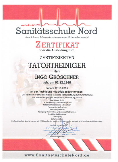 Zertifizierter Tatortreiniger